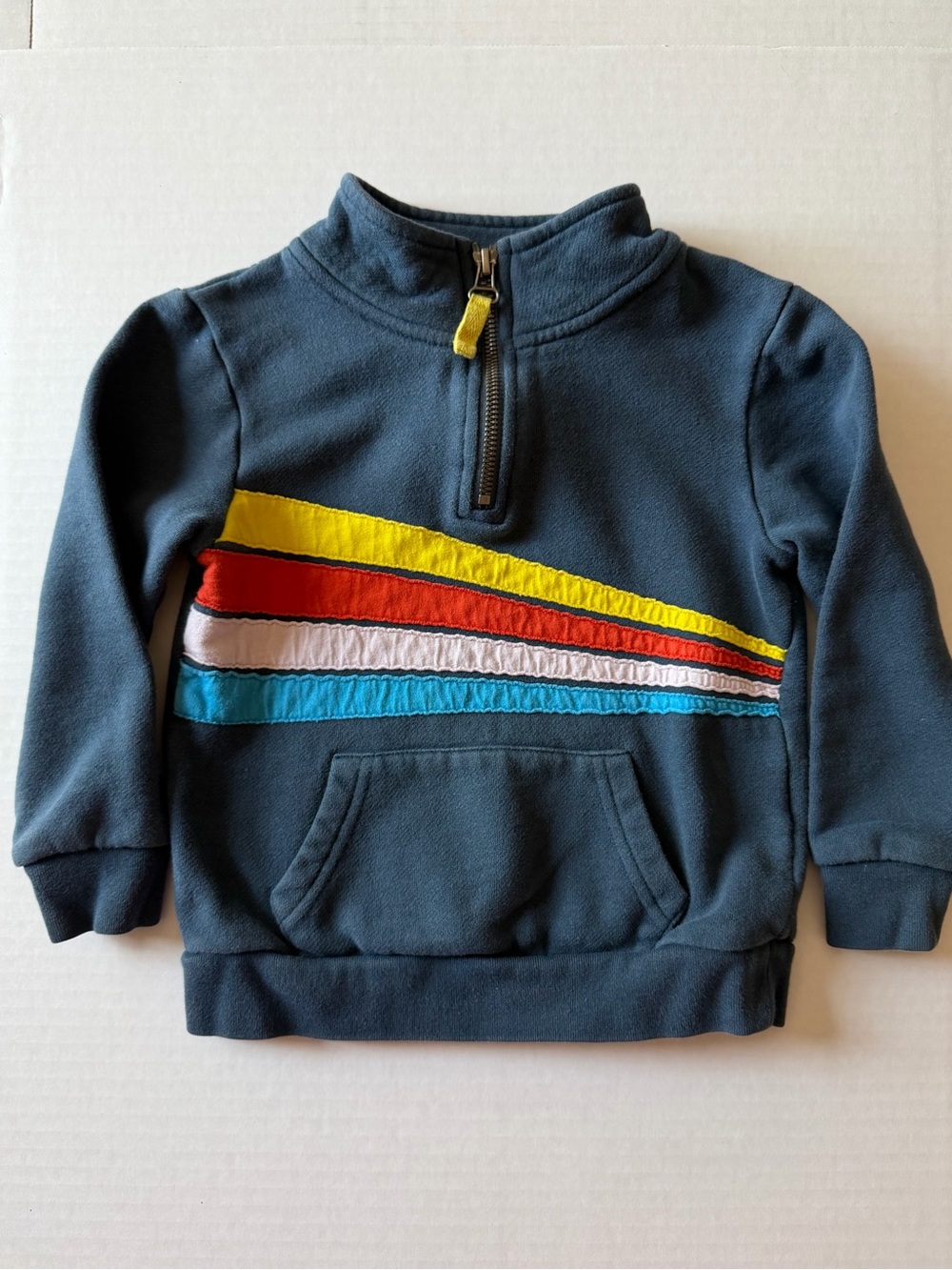 Boden Kids Retro Rainbow Stripe Quarter Zip Sweatshirt 2-3Y